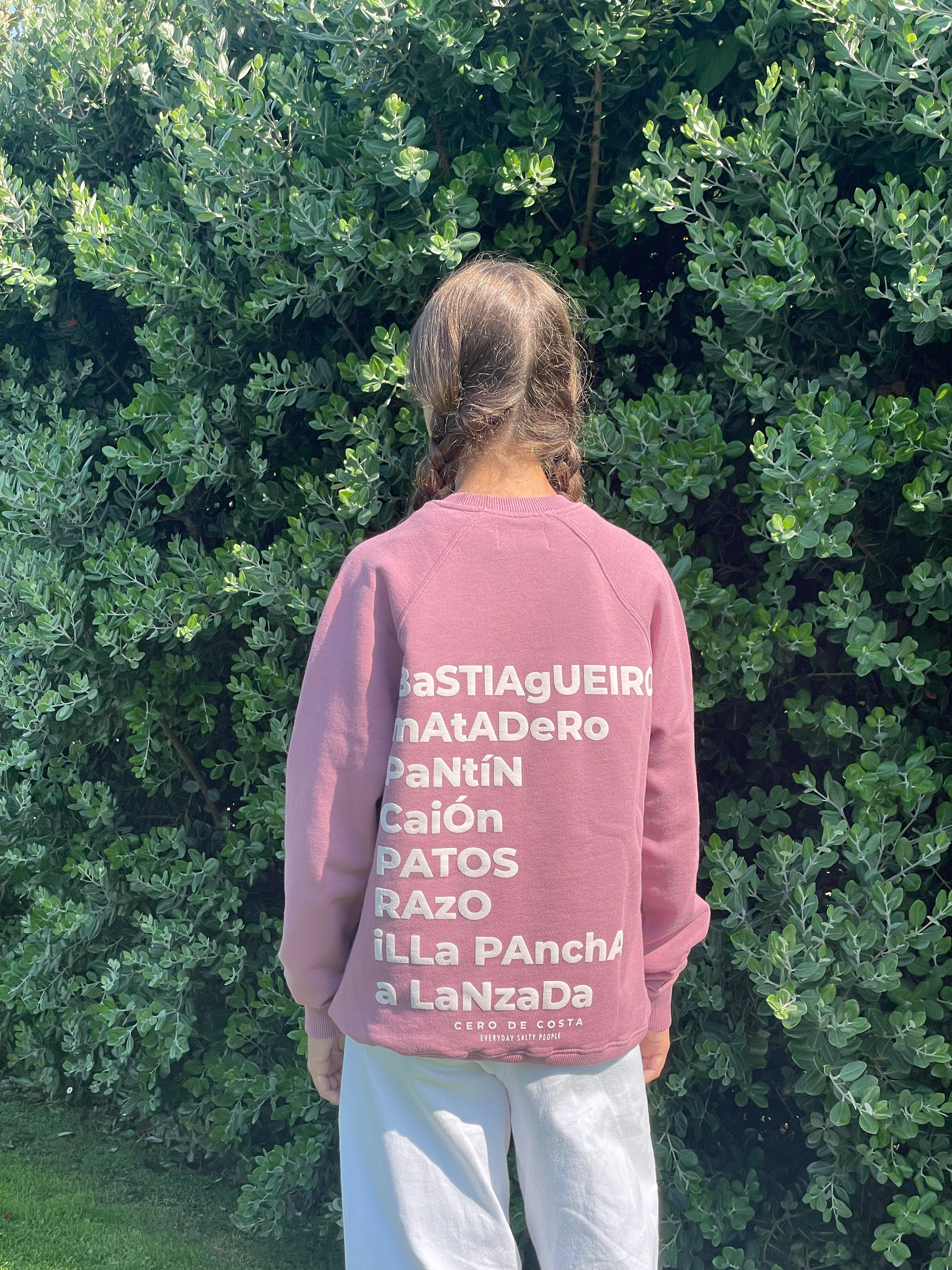 SUDADERA ROSA/BLANCO “CERO DE COSTA” PLAYAS SURF